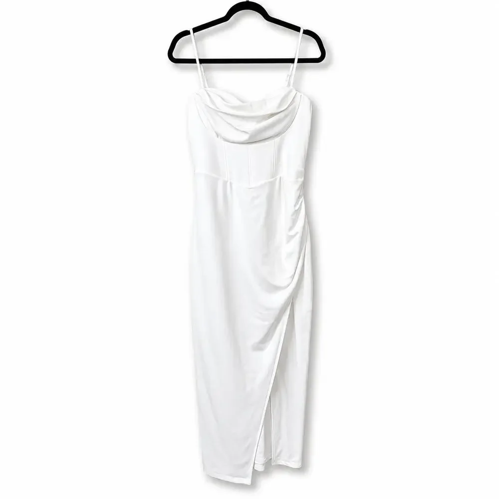 Lulus NWOT White Always Turning Heads Bustier Tulip Sweetheart Midi Dress Large - Picture 5 of 10